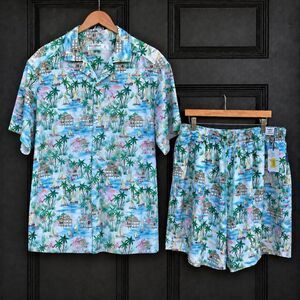 Caribbean Swimwear Men’s Tall Tropical Shirt Swim Shorts Set LT XLT NWT